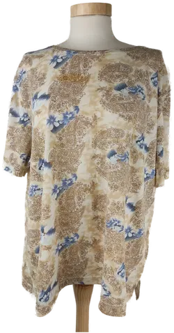 T-Shirt kurzarm mit Rundhalsausschnit, beige/braun/blau gemustert, Größe 44 (geschätzt) - Bild 1