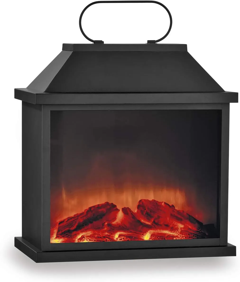 EASYmaxx LED-Kamin / LED Metall-Laterne XXL – Kaminfeuer-Effekt – Schwarz – ca. 31,5 cm – Bild 2