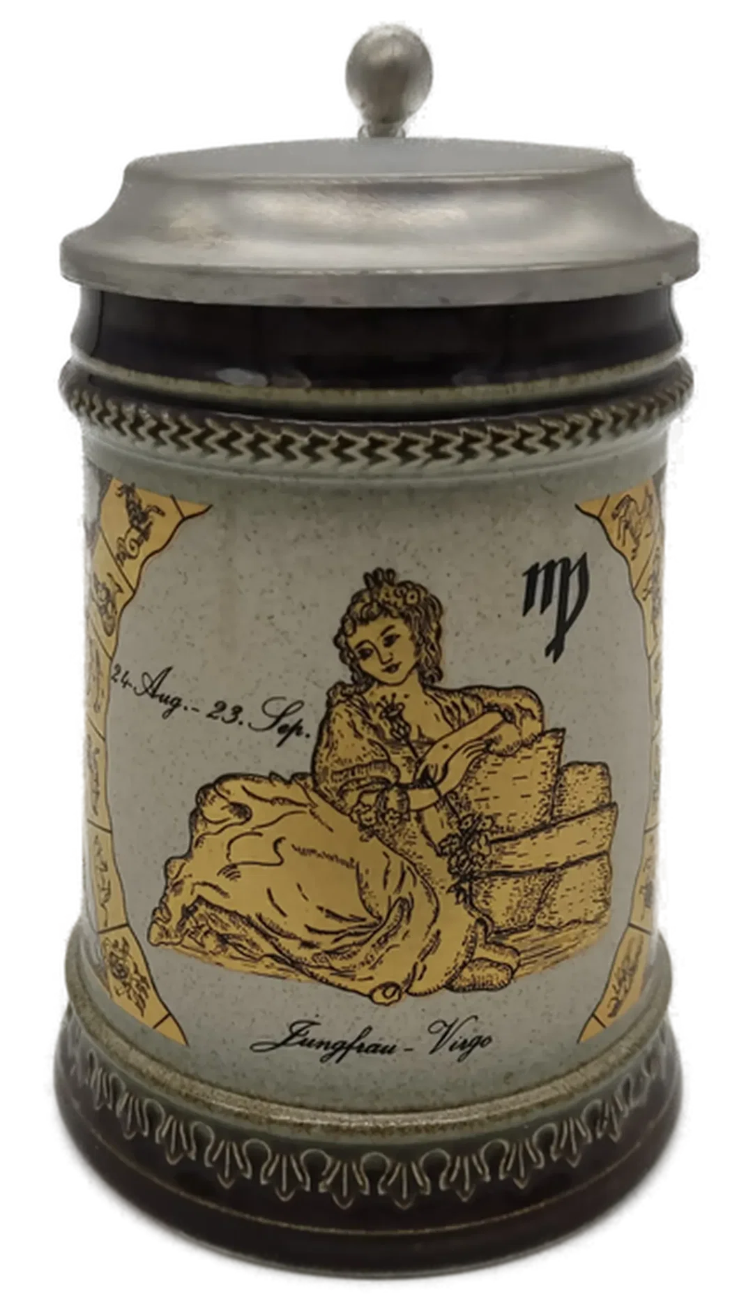 Gerz Bierkrug mit Zinn Deckel Jungfrauen Desgin – Bild 2