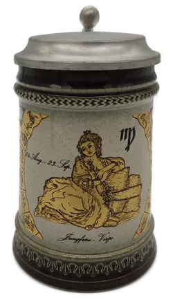 Gerz Bierkrug mit Zinn Deckel Jungfrauen Desgin - Bild 2