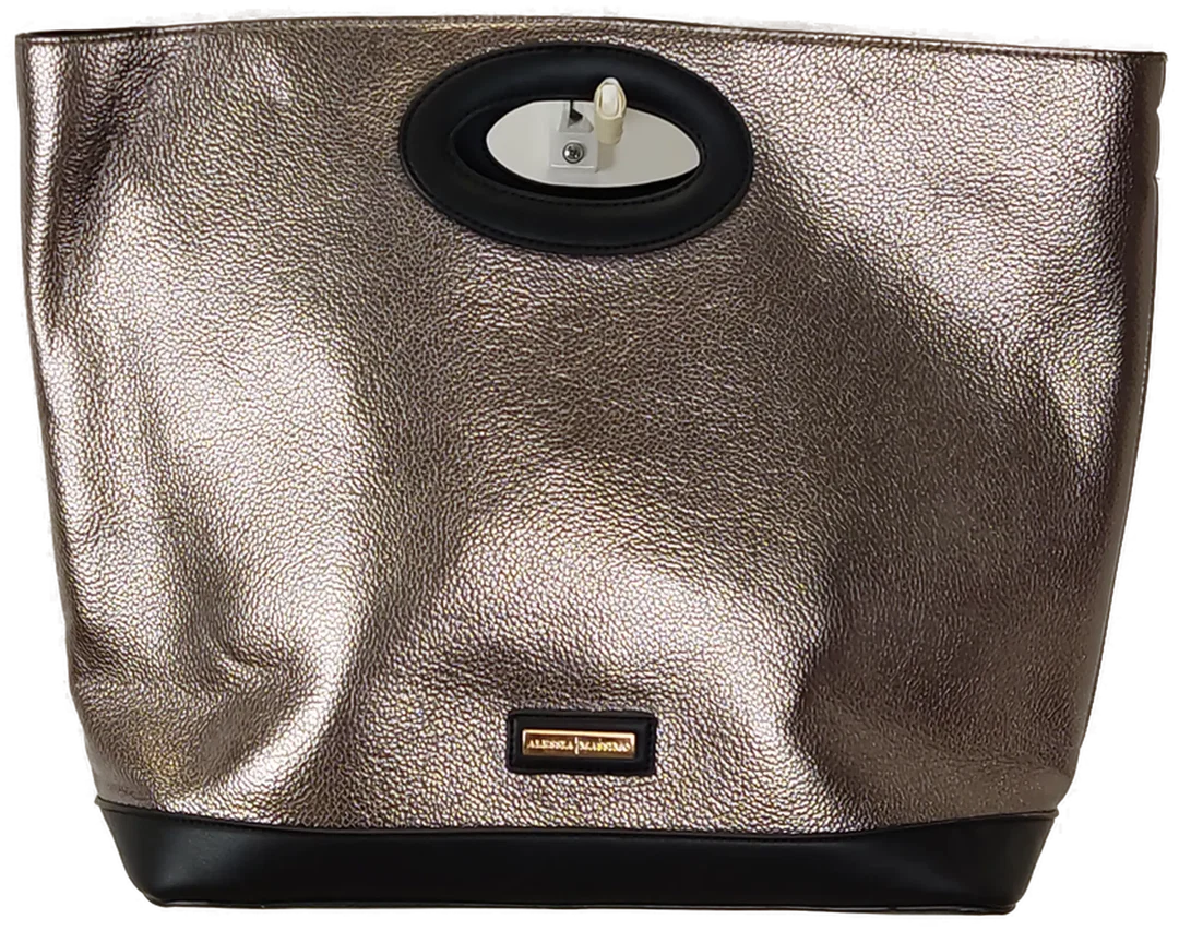 Ital. Edel-Shopper Metallic Silber, Tragegriff und Schulterriemen, kleines Innenfach - Bild 1