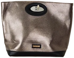 Ital. Edel-Shopper Metallic Silber, Tragegriff und Schulterriemen, kleines Innenfach - Bild 1