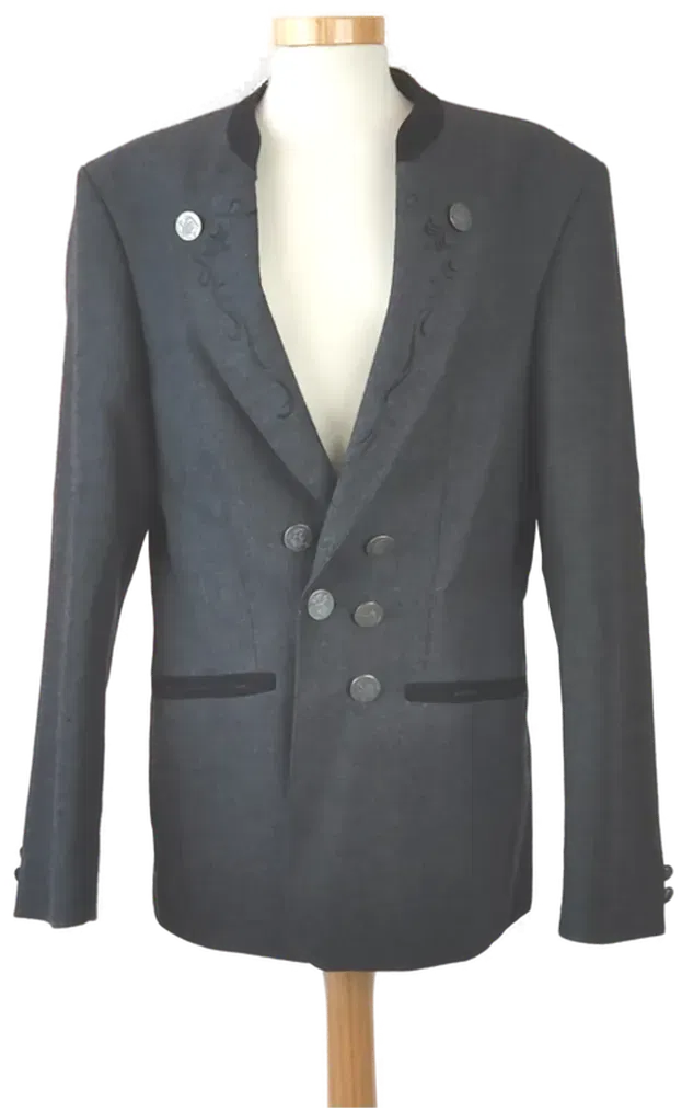 Damentrachtenjacke grau mit besticktem Kragen  - Bild 1