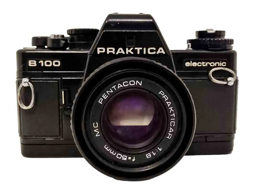 Praktica B100 electronic + MC Pentacon Prakticar 50mm f/1.8 + Tasche - Bild 1