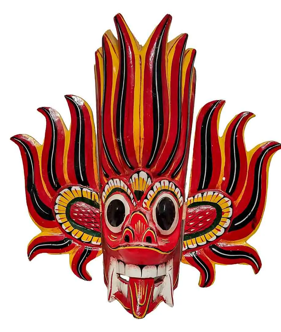 Gini Raksha Maske – Handgeschnitzte Sri Lanka Wandmaske Feuer 27x27 - Bild 2