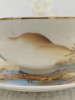 Japanische Teetasse mit Untertasse 4er-Set Porzellan Landschaftmotiv | Asiatische 'Kutani' Stil - Bild 11