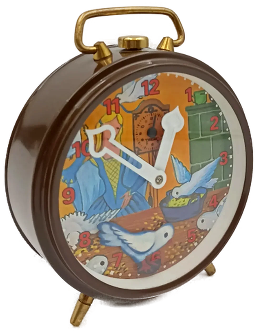 Vintage Wecker mit taubenfütterndem Mädchen Motiv – Bild 1