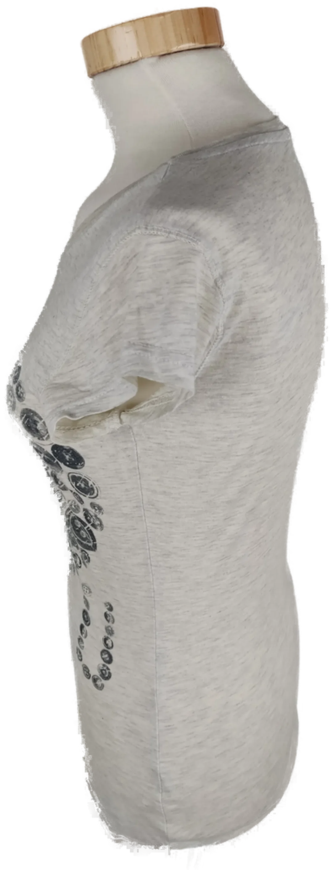 T-Shirt "Atmosphere", kurzarm mit Rundhalsausschnitt, beige/graumeliert mit Aufdruck, Größe S – Bild 2
