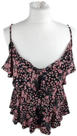 Geblümtes Damen-Top S/36 Schwarz-Rosa | Sommerlaune