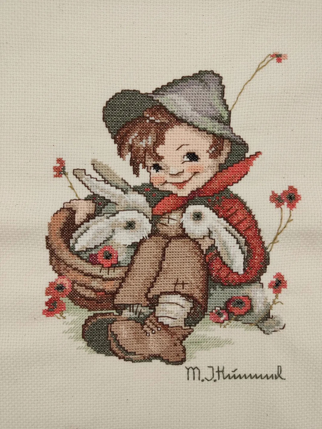 M. J. Hummel-Kreuzstich-Bild: Junge mit Hasen - Bild 1