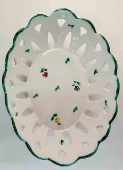 Gmundner Keramik Obstschale Durchbruch Streublume Grünrand 25,5x19 cm – Vorschau 2