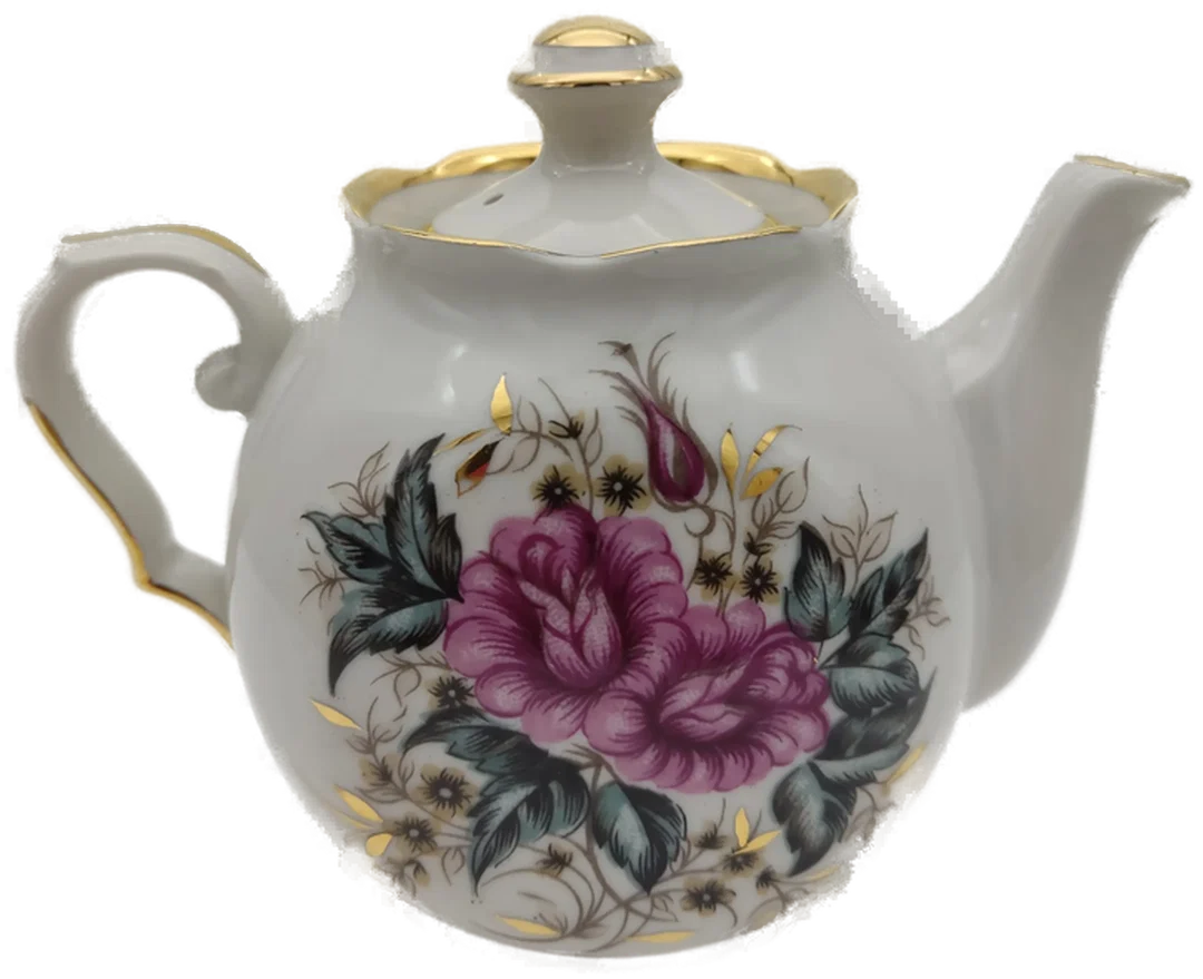Porzellan-Teekanne mit Blumenmotiv und Gold aus Kiew | Ukrainischer Sammlerstück – Bild 2