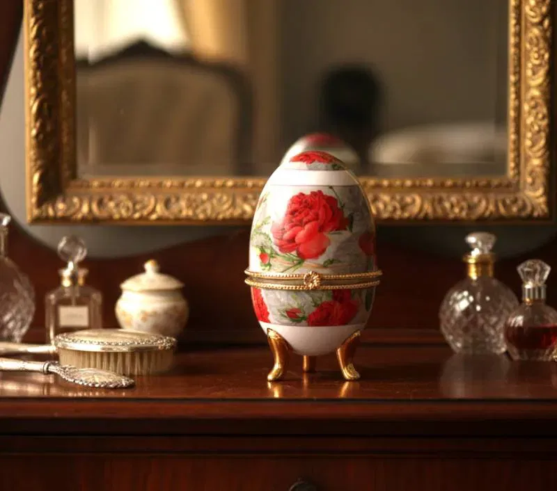 Porzellan Deko-Ei – Schmuckdose mit Rosenmotiv, ca. 10 cm - Bild 1