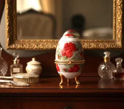 Porzellan Deko-Ei – Schmuckdose mit Rosenmotiv, ca. 10 cm - Bild 1