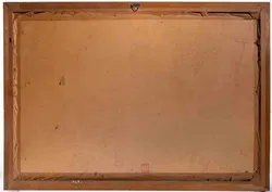 Rustikales Ölbild Bauernhof mit Berg,  Landschaftsmotiv in braunem Holzrahmen - Bild 4