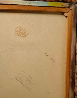 H. Hargrove: Scheune mit Karren – Gemälde auf Leinwand, Druck, signiert im Rahmen ca. 70 × 60 cm - Bild 3