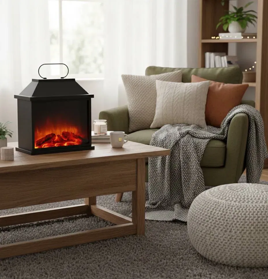 EASYmaxx LED-Kamin / LED Metall-Laterne XXL – Kaminfeuer-Effekt – Schwarz – ca. 31,5 cm - Bild 4