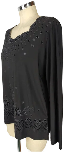H&D Schwarze Damenbluse Sonstige Bestickt X-XL | Eleganter Auftritt - Bild 4