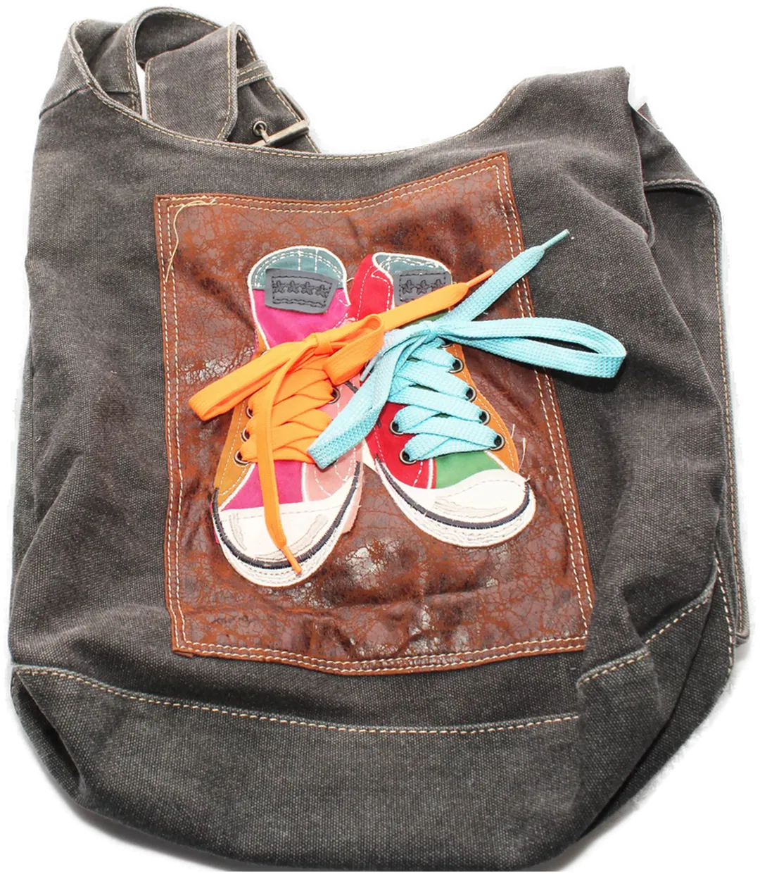 Canvas Umhängetasche Modell Viktorya – Sneaker Motiv, Jeansgrau, verstellbar - Bild 1