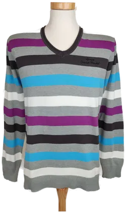 Garcia Herren Pullover mit V-Ausschnitt, grau/blau/lila gestreift - L/50 - Bild 1