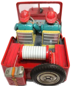 Vintage 60er Blechspielzeug Jeep FIRE DEPT No.5 von TN Nomura Japan – 35 cm Feuerwehrfahrzeug mit Figuren & Funktion - Bild 5