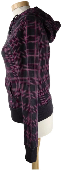 Weste 'Madonna', langarm mit Zipp und Kapuze, schwarz/zyklam kariert, Größe XS - Bild 2