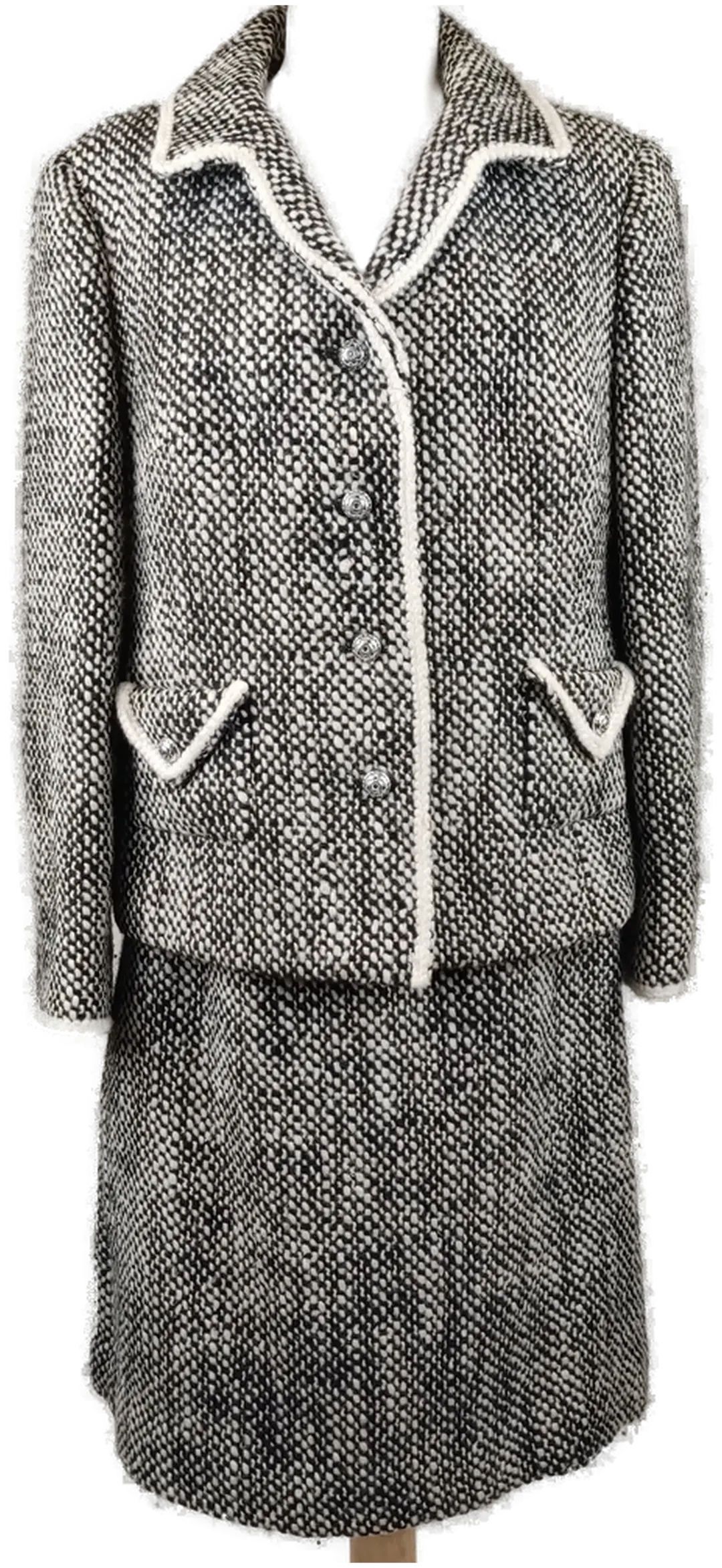 Vintage Damenkostüm aus reiner Wolle schwarz-weiß gemustert - M/38 - Bild 4