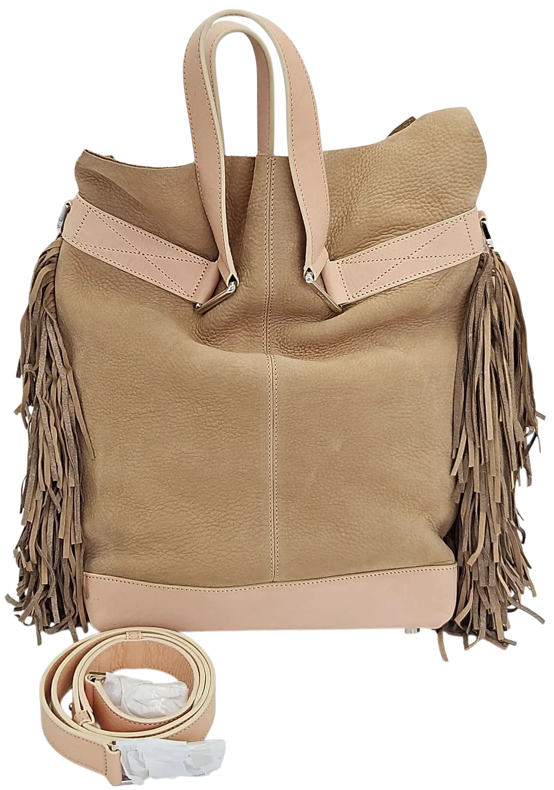 Max V. Koenig Damen Lederhandtasche mit Fransen, beige/creme - Höhe ca. 37 cm - Bild 4