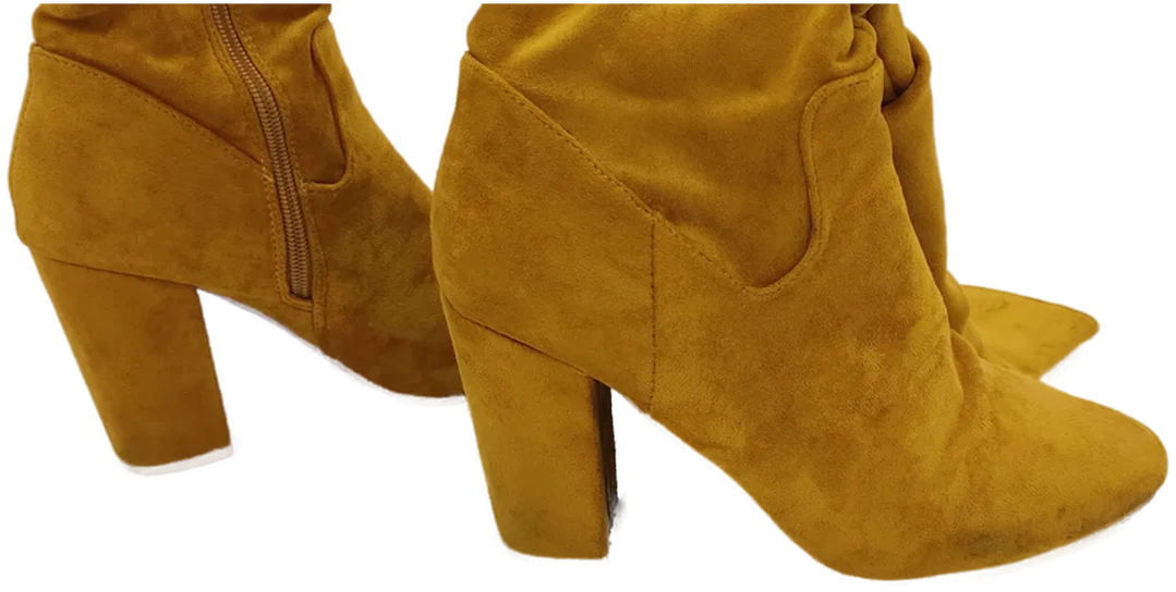 Damen Klassische Stiefel Veloursleder-Optik High Heels gelb Gr.38 – Bild 2