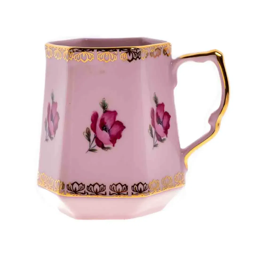 Vintage Porzellan Tasse mit floralem Muster in rosa-gold, Höhe 9cm - Bild 4