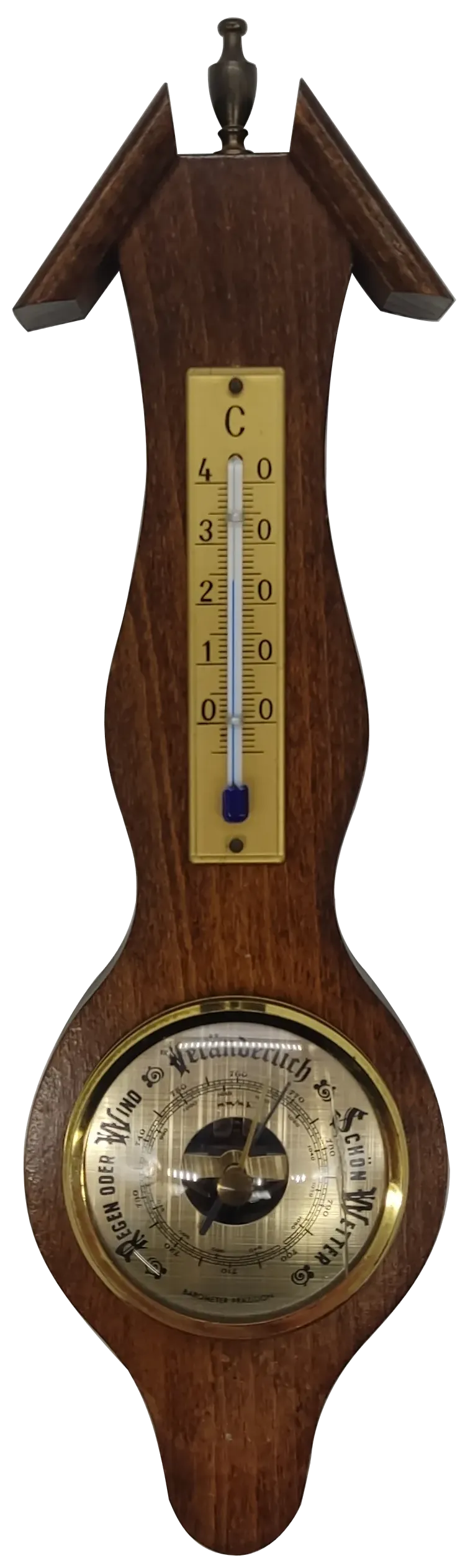 Vintage Wetterstation mit Thermometer und Barometer aus Holz, Höhe 32cm - Bild 1
