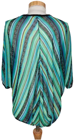 Chilli Damen Bluse grün/schwarz/blau gestreift - S/M - Bild 2