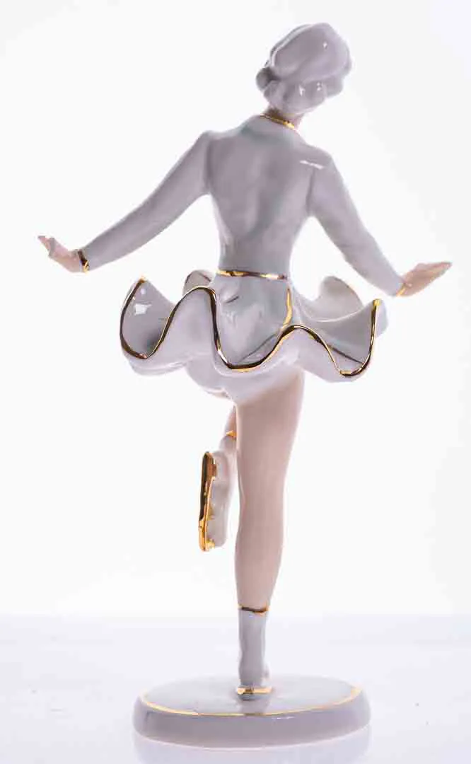 Vintage NEUENDORFER ZIERPORZELLAN Art Déco Porzellanfigur "Eiskunstläuferin" (1930er), an einer Hand fingerlos – Bild 2
