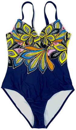 Badeanzug dunkelblau mit floralem Muster Gr. M - Bild 3