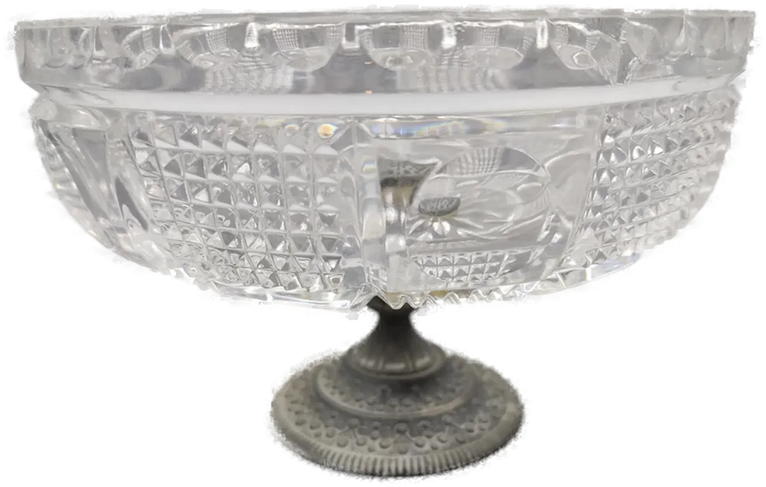 Alte Glasschüssel mit Metallfuß - Bild 1