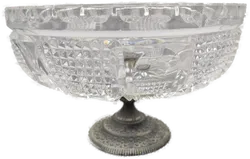 Alte Glasschüssel mit Metallfuß - Bild 1
