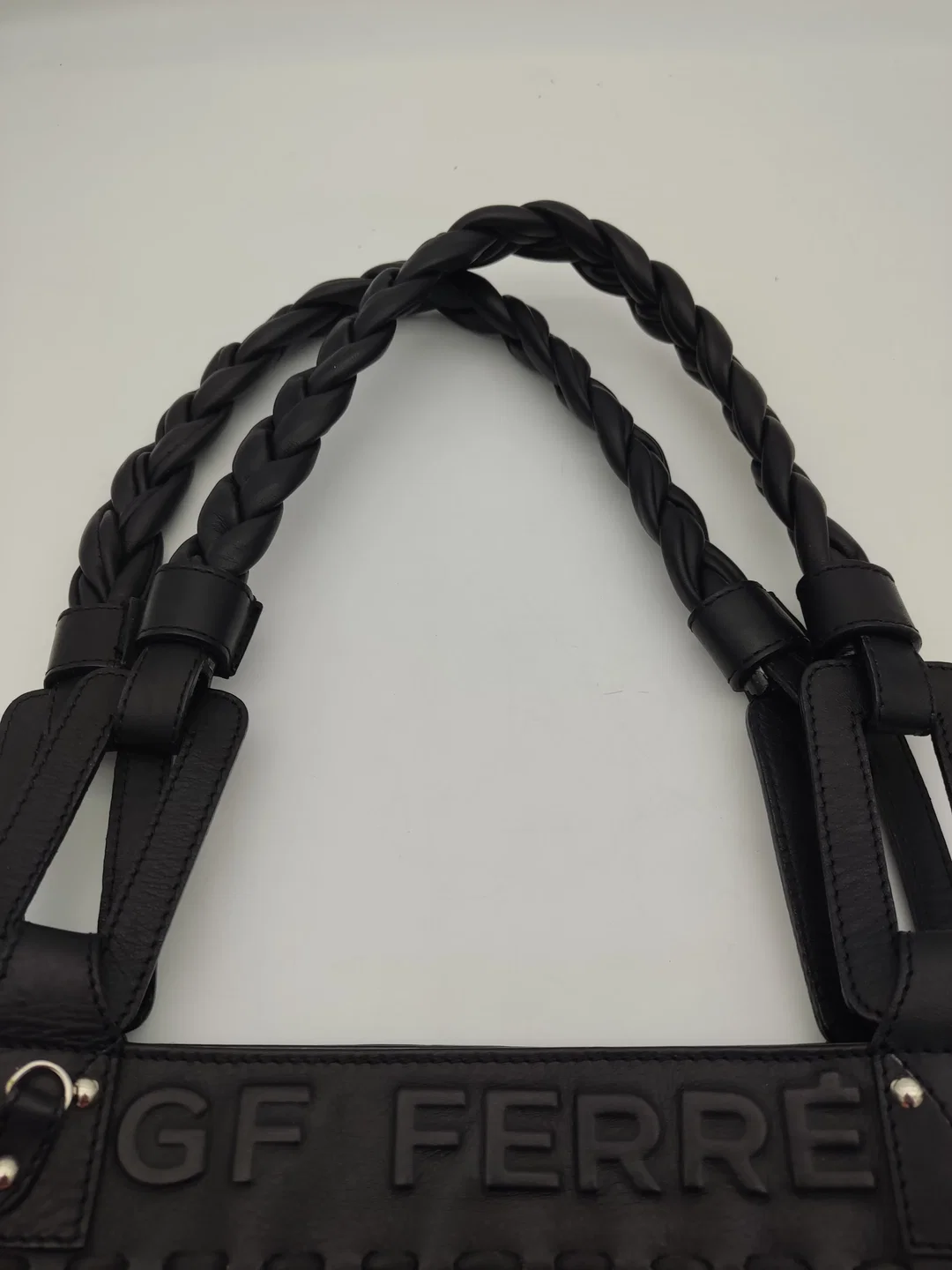 GF FERRE Tote Bag / Shopper, Nylon mit hochwertigen Lederapplikationen und geflochtenen Leder-Trageriemen – Bild 5