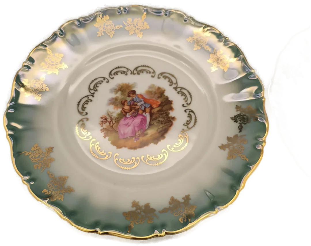 2 x Seltmann Weiden Porzellanteller Durchmesser 19cm Jean-Honoré fragonard sujet Goldrand – Bild 3