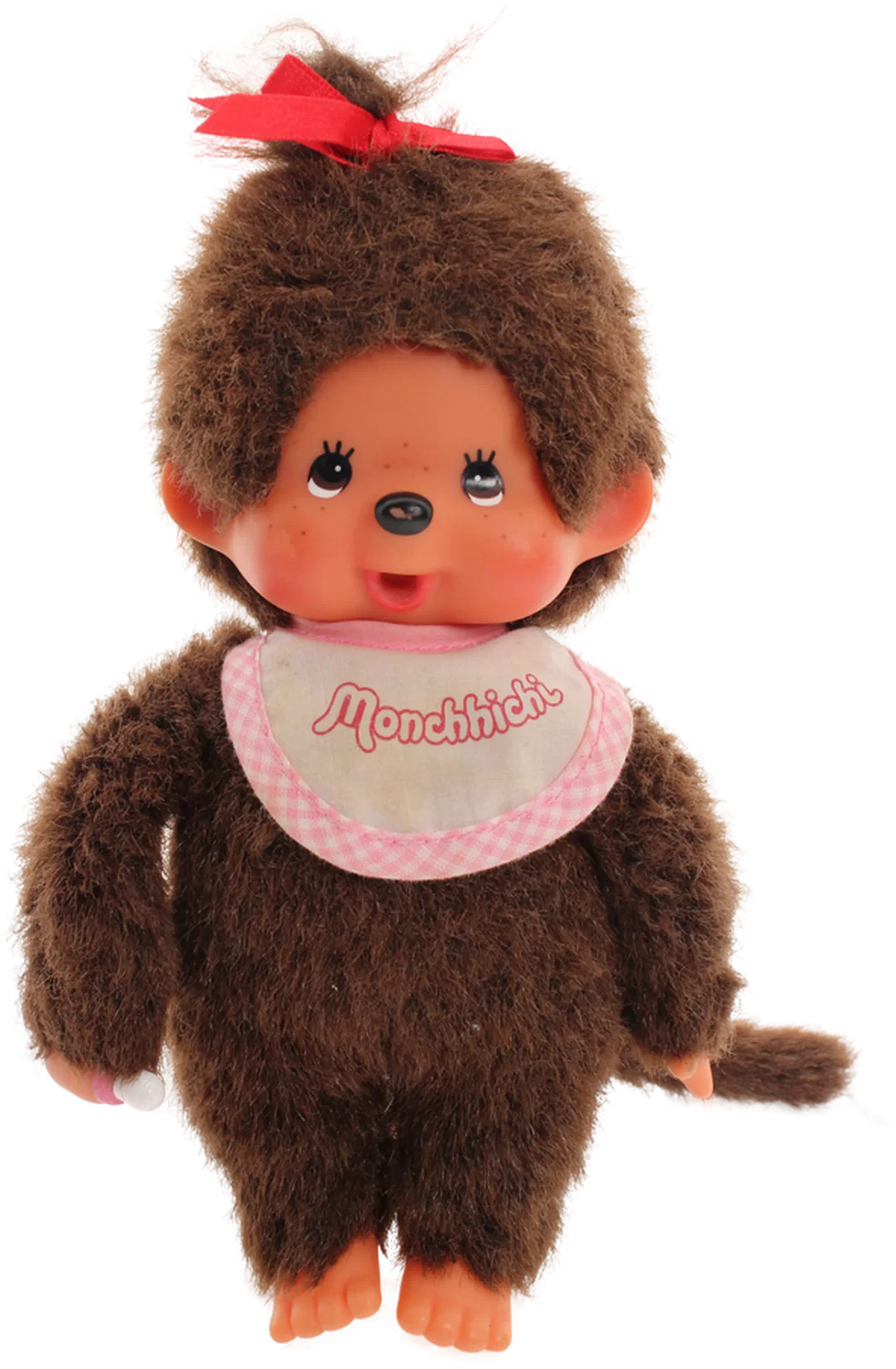 Niedliche Monchhichi-Mädchen mit roter Schleife & Lätzchen - Vintage Sammlerstück – Bild 3