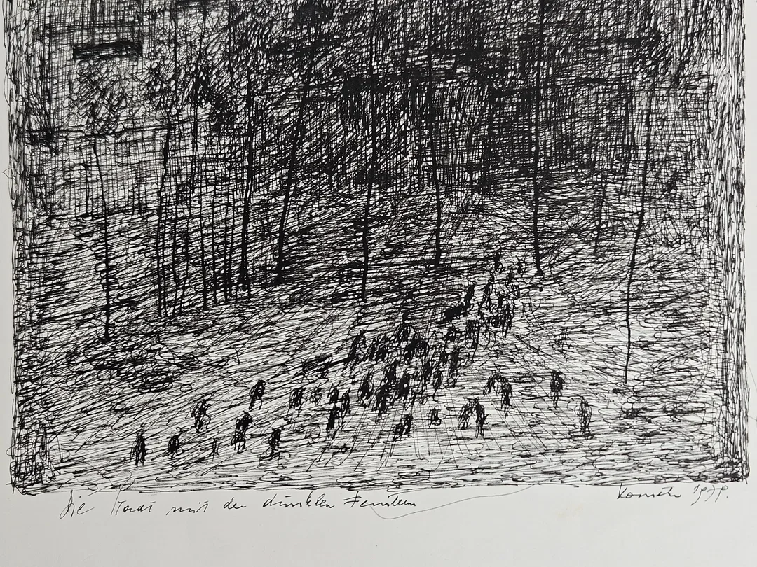Franz Hametner - Die Stadt mit den dunklen Fenstern - Feder/Tusche Zeichnung – Bild 4