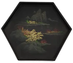 Vintage Japanisches Lacktablett mit Chinoiserie Dekor - Bild 3