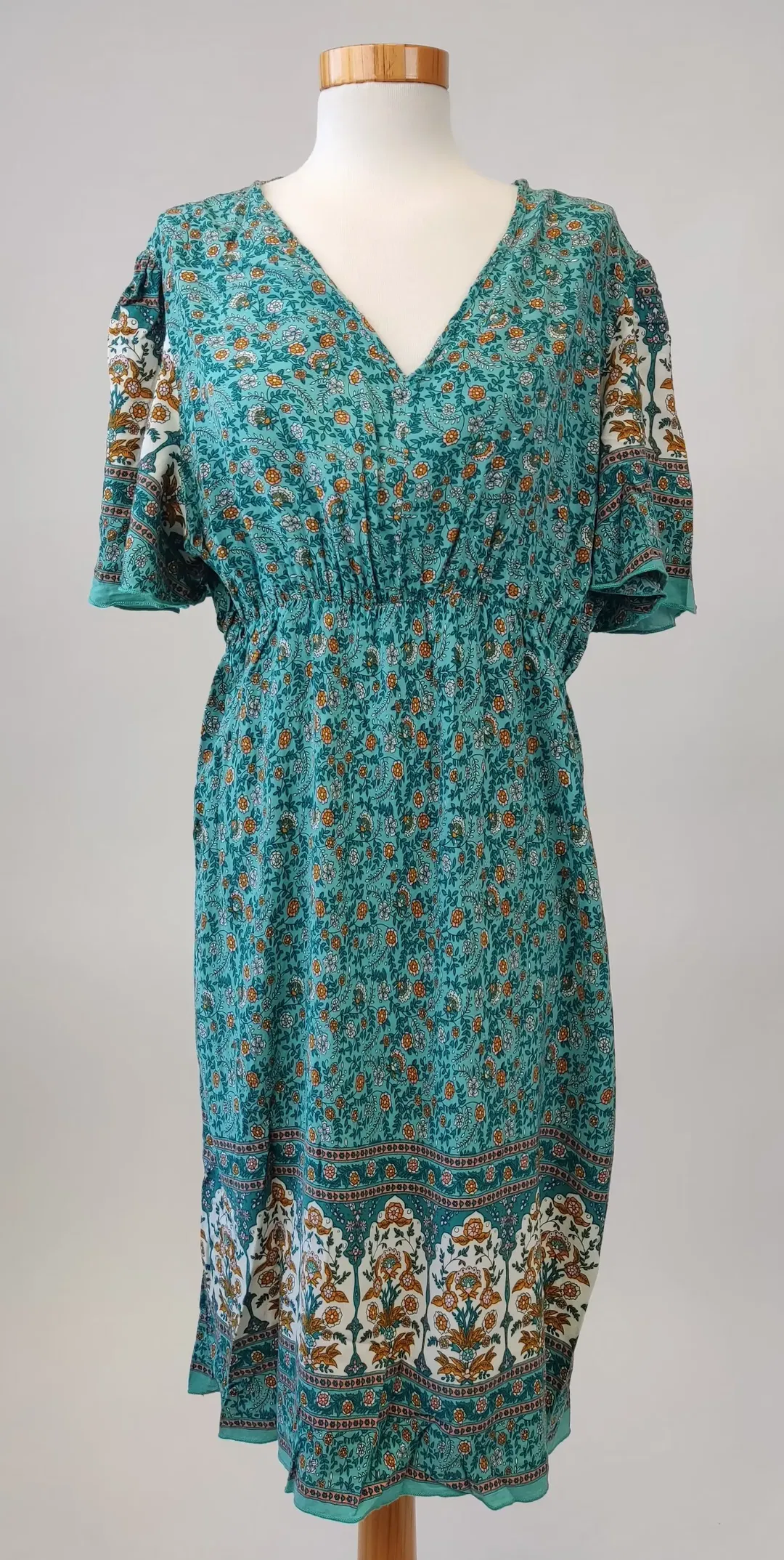 SHEIN CURVE Damen Midikleid mit kurzen Ärmel und Blümchen türkis - Gr. 1XL - Bild 1