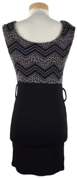 Ärmelloses Damen Minikleid, Schwarz mit gemustertem Oberteil (ohne Gürtel), Gr. S - Bild 3