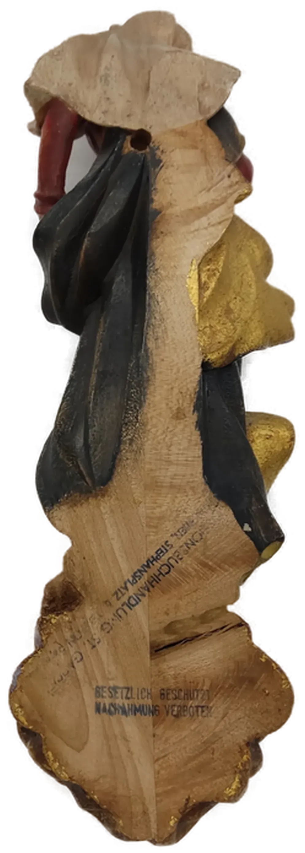 Alte Madonna Skulptur aus Holz zum Aufhängen ca. 30cm – Bild 4