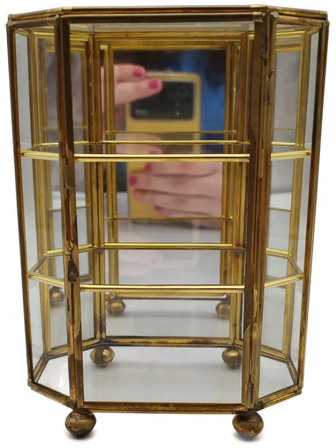 Kleiner Schmuckkasten mit Spiegel - aus Glas u. Metall - Bild 1