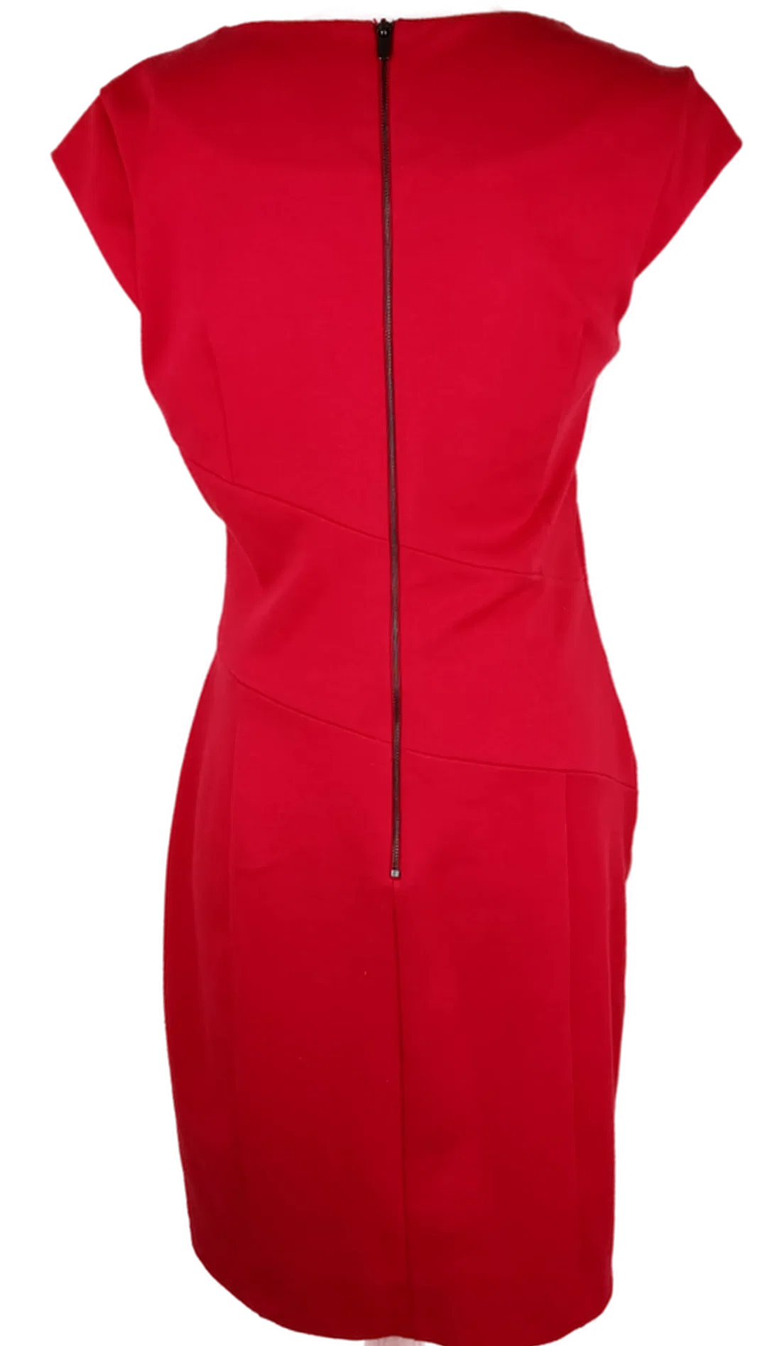 Kleid "Esprit" kurzarm mit Rundhalsausschnitt, rot mit langem Zipp, Göße. M – Bild 3