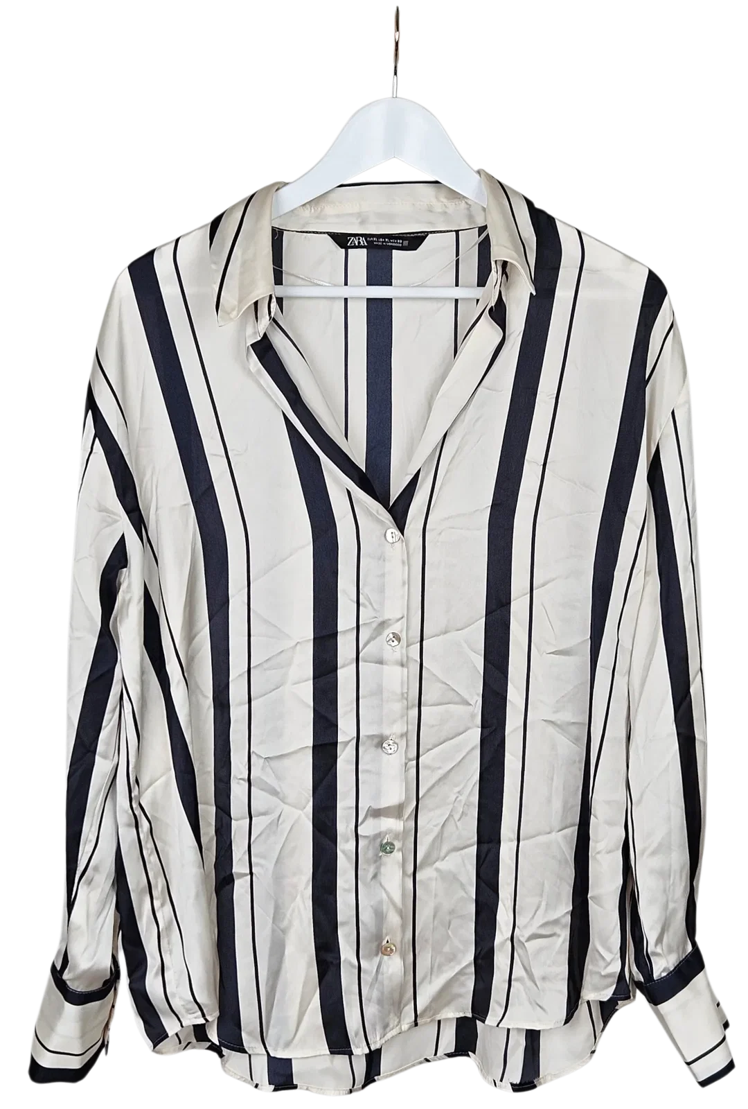 ZARA Damen Bluse mit Streifen, weiß - Gr. XL - Bild 1