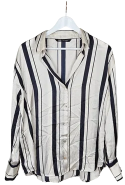 ZARA Damen Bluse mit Streifen, weiß - Gr. XL
