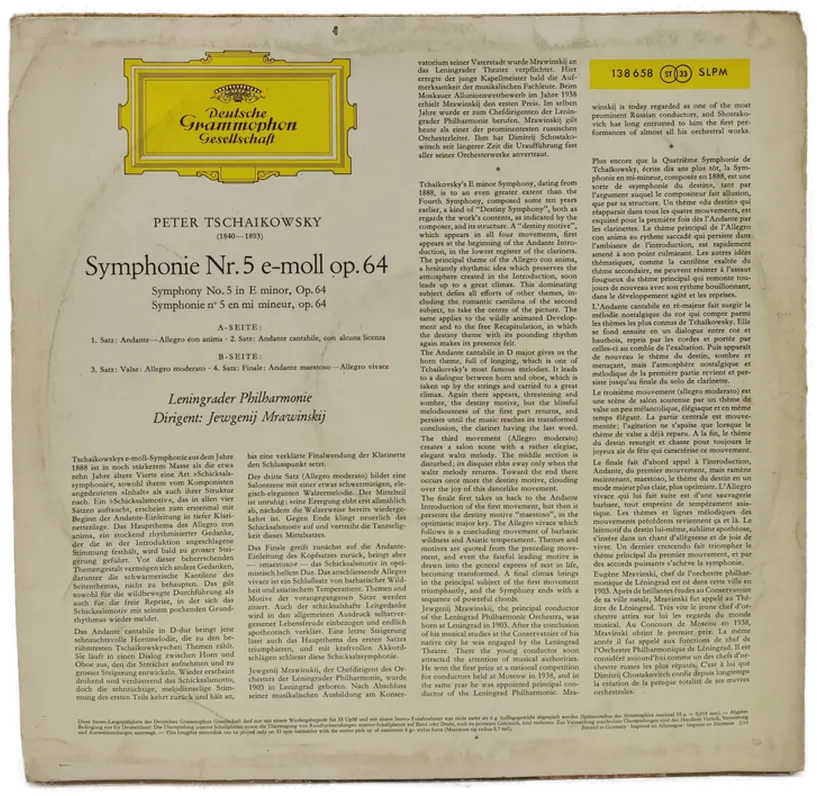 Vinyl LP - Peter Tschaikowsky, Jewgenij Mrawinskij - Symphonie Nr. 5 e-moll op. 64 – Bild 2