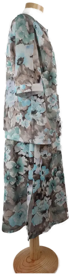 Zweiteiler kurzarm mit Rundhalsausschnitt und Knopfleiste, weiß/türkis/grau gemustert, Größe 46 - Bild 2